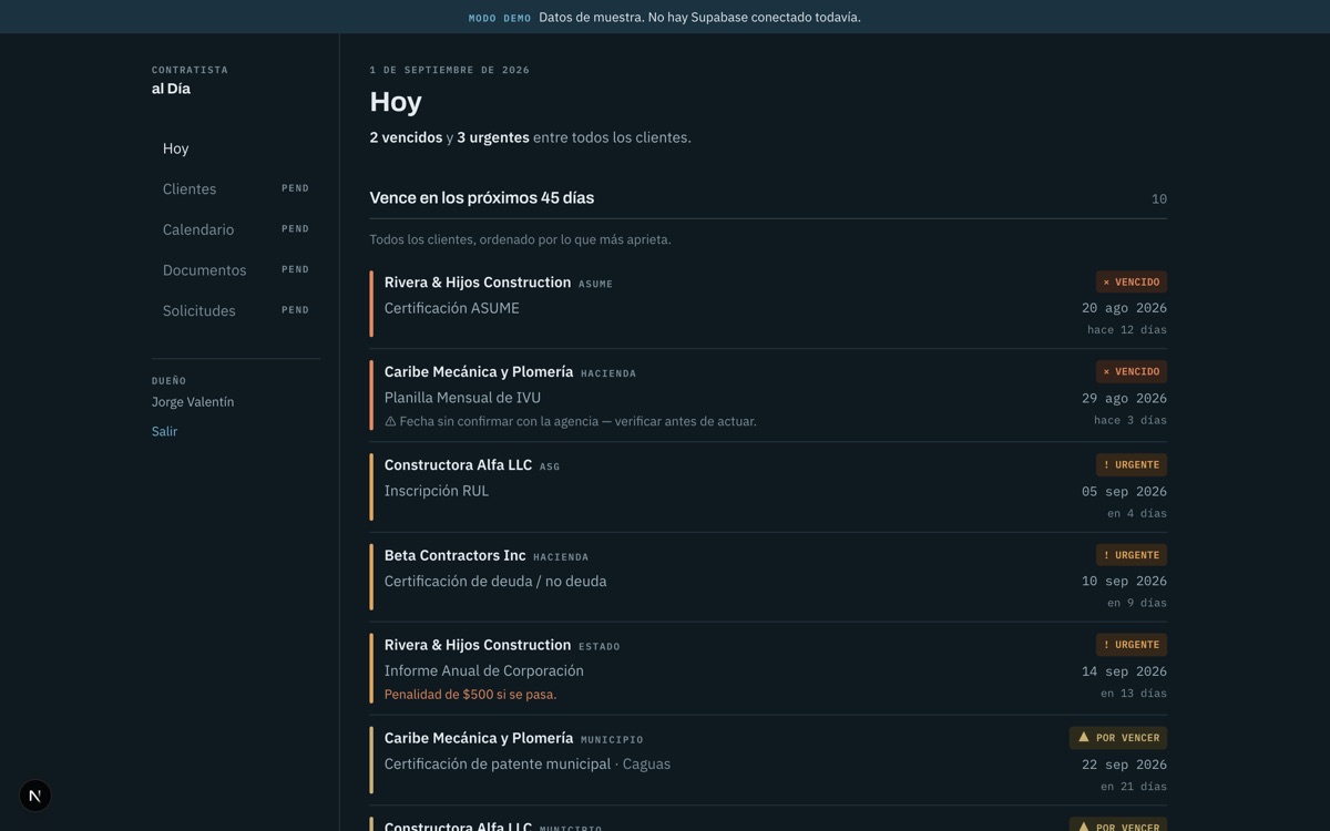 Contratista al Día — Deadline console
