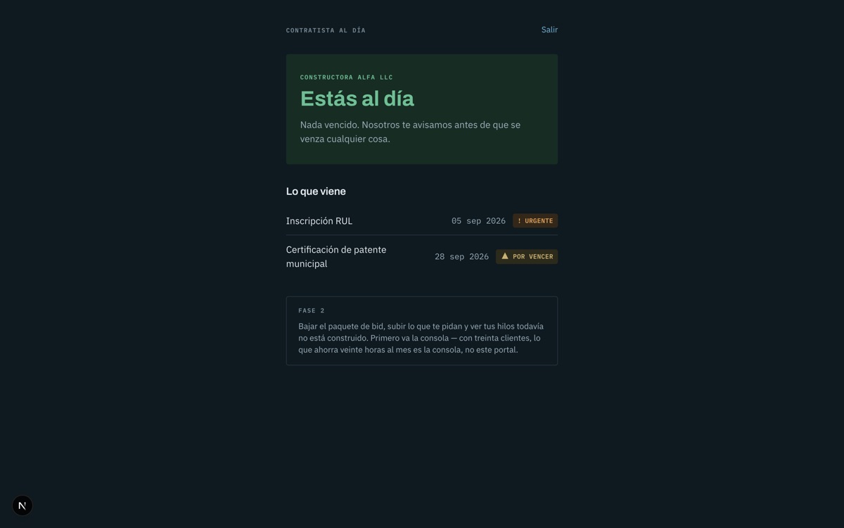 Contratista al Día — Client portal