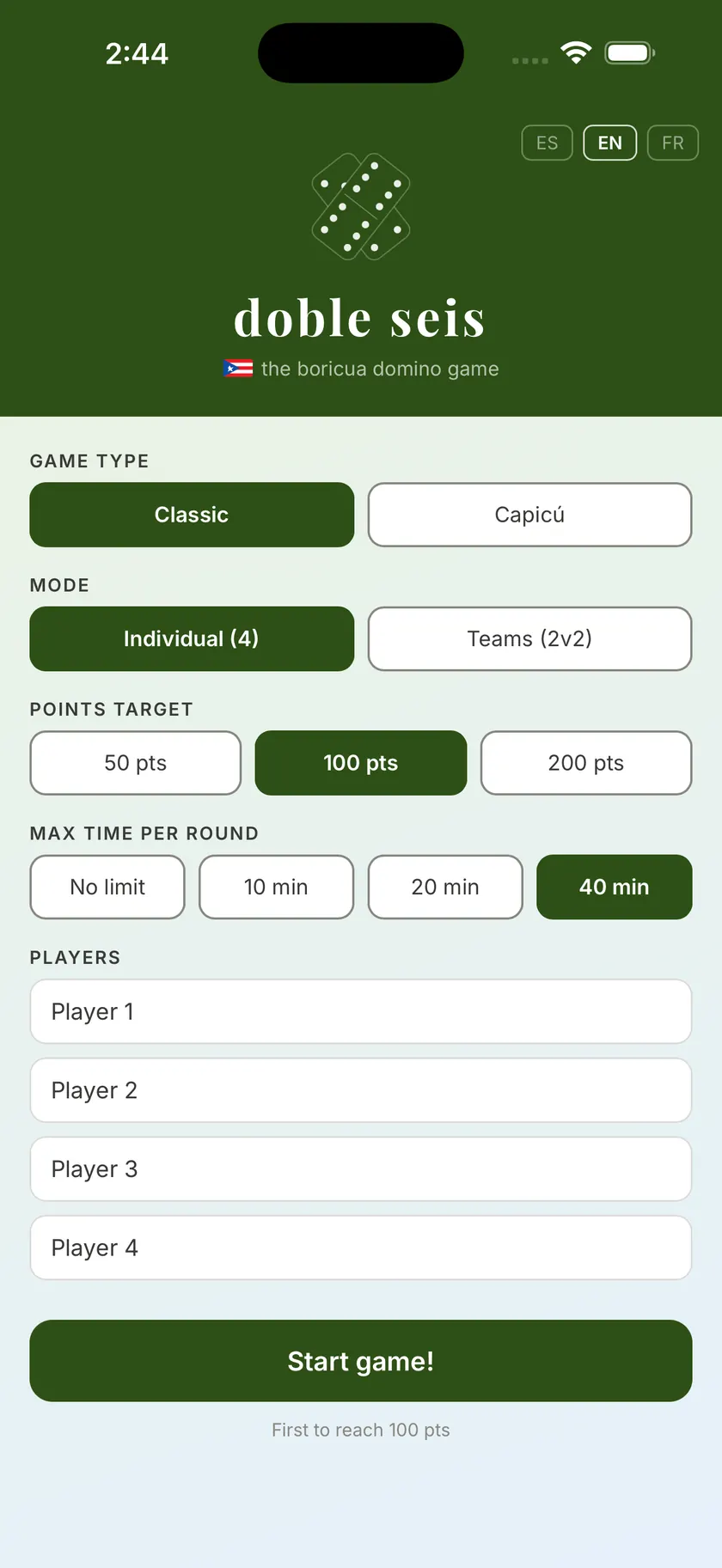 doble seis — Set up the game